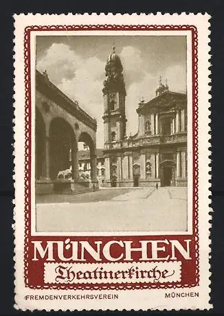 Reklamemarke München, Fremdenverkehrsverein, Theatinerkirche & Feldherrnhalle