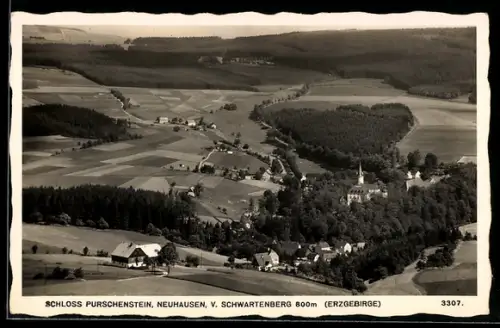 AK Neuhausen, Schloss Purschenstein vom Schwartenberg aus gesehen