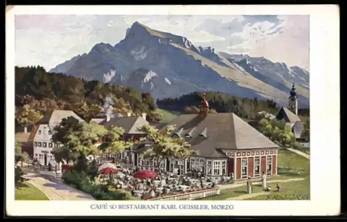 Künstler-AK Morzg, Cafe & Restaurant Karl Geissler