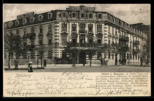 AK Salzburg, Hotel Pitter mit Strassenpartie
