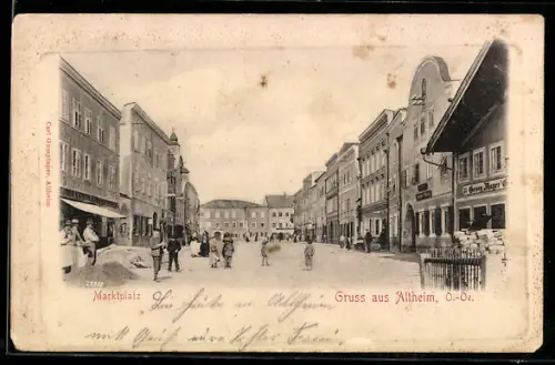 AK Altheim /O.-Oe., Marktplatz mit Geschäften