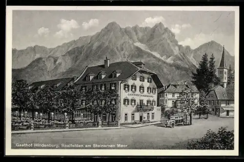 AK Saalfelden am Steinernen Meer, Strassenpartie am Gasthof Hindenburg