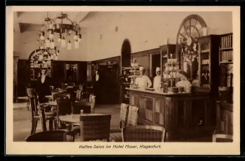 AK Klagenfurt, Hotel Moser, Cafe-Salon, Innenansicht