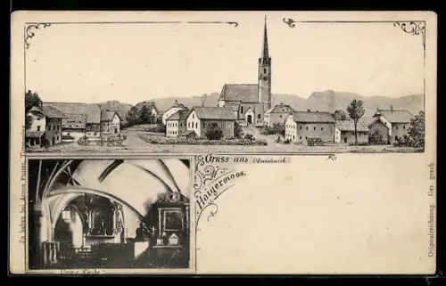 AK Haigermoos /Oberösterreich, Strassenpartie mit Kirche, Inneres Untere Kirche