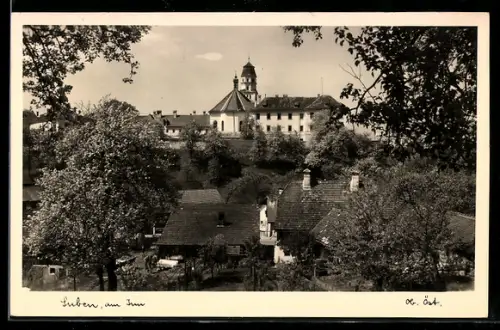 AK Suben am Inn, Panorama mit Kloster und Kirche
