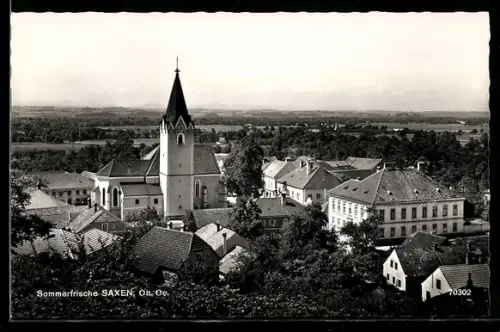 Foto-AK Saxen /Ob. Öst., Panorama mit Kirche