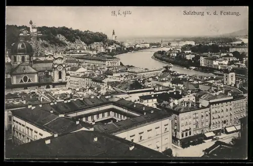 AK Salzburg, Blick von der Festung auf Stadt und Salzach