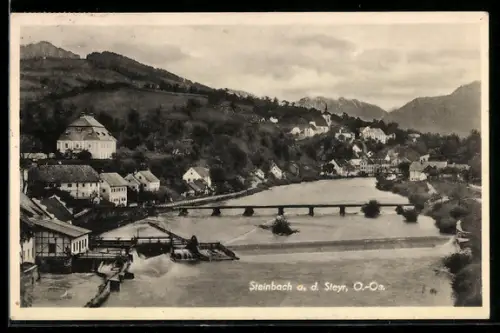 AK Steinbach a. d. Steyr, Panorama mit Brücke und Ortsansicht