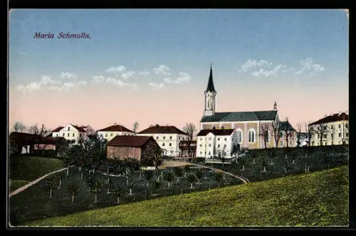 AK Maria Schmolln, Kirche und Ortsansicht
