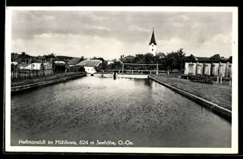AK Hellmonsödt im Mühlkreis, Freibad mit Kirche