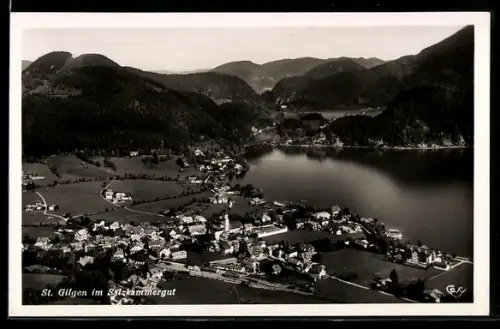 AK St. Gilgen im Salzkammergut, Ausblick mit See- und Bergpanorama