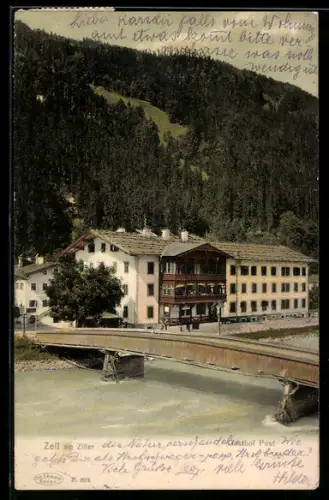 AK Zell am See, Gasthof Post und Brücke