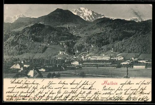 AK Hallein, Totalansicht des Ortes mit Alpenpanorama