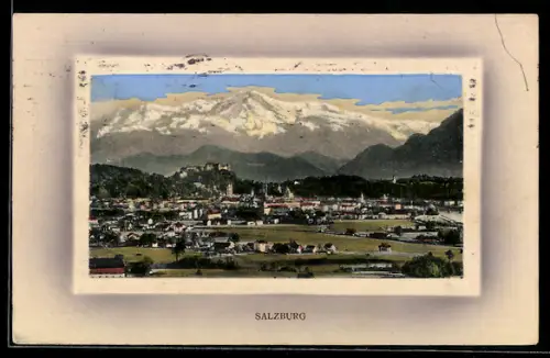 AK Salzburg, Stadtansicht mit Burg Hohensalzburg und Alpenpanorama