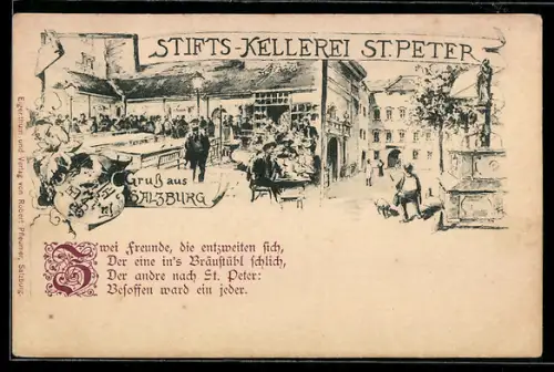 AK Salzburg, Stifts-Kellerei St. Peter, Gäste im Hof, Sinnspruch