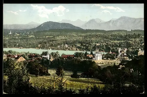 AK Velden am Wörthersee, Ortsansicht mit den Karawanken-Bergen