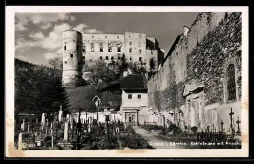 AK Gmünd i. Kärnten, Schlossruine mit Friedhof