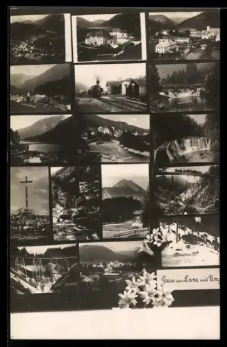AK Lunz, Schloss Seehof, Eisenbahnbrücke, Scheiblingstein