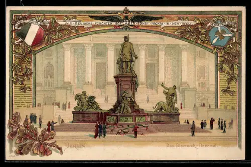 Lithographie Berlin-Tiergarten, Bismarck-Denkmal in schönem Rahmen