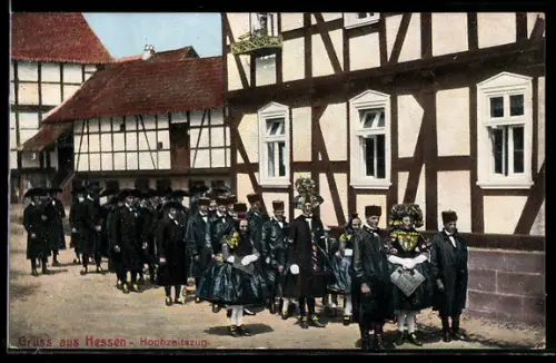 AK Hessische Tracht, Hochzeitszug