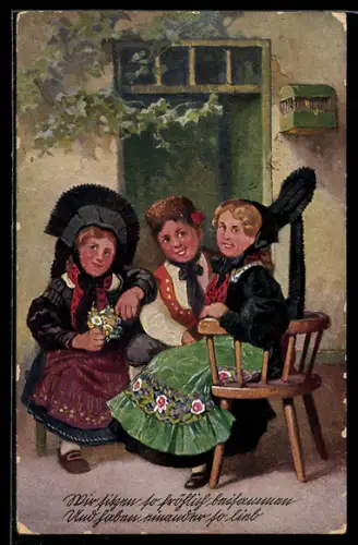 AK Drei Frauen in hessischer Tracht