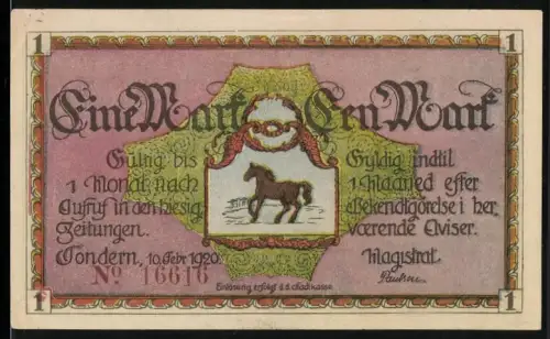 Notgeld Sondern 1920, 1 Mark, Pferd und Viehmarkt
