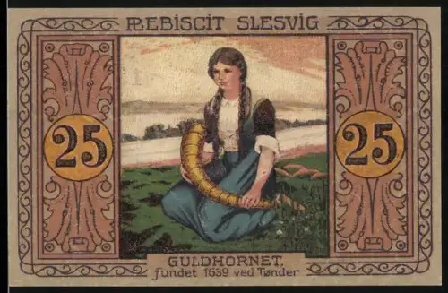 Notgeld Sondern 1920, 25 Pfennig, Mädchen mit Guldhorn, gefunden 1639 bei Tønder