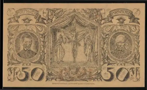Notgeld Oberammergau 1921, 50 Pfennig, Passionsspiel-Motiv mit Porträts und Ortsansicht