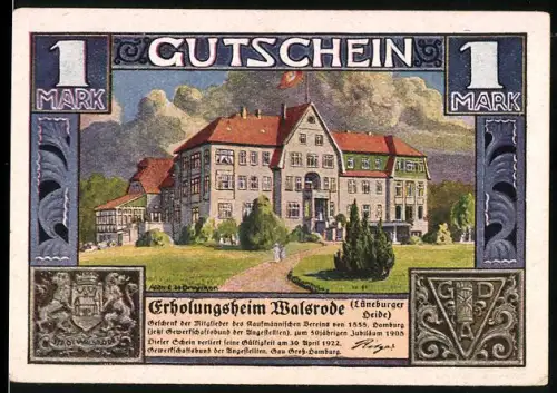 Notgeld Walsrode /Lüneburger Heide 1922, 1 Mark, Erholungsheim und Heidemuseum