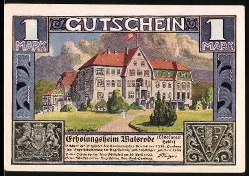 Notgeld Walsrode /Lüneburger Heide 1922, 1 Mark, Erholungsheim und Parkszene mit Musikern