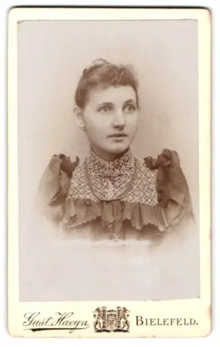 Fotografie Gust. Haeyn, Bielefeld, Obernstrasse 19, Porträt einer Dame in elegantem Kleid