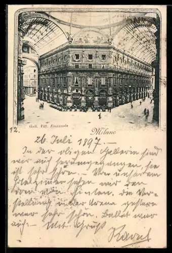 AK Milano, Galleria Vittorio Emanuele con passanti