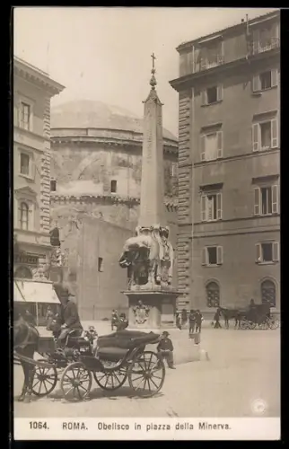 AK Roma, Obelisco in piazza della Minerva con carrozze e persone