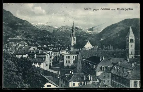 AK Bozen, Blick gegen Schlern und Rosengarten