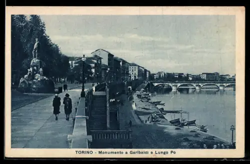 AK Torino, Monumento a Garibaldi e Lungo Po