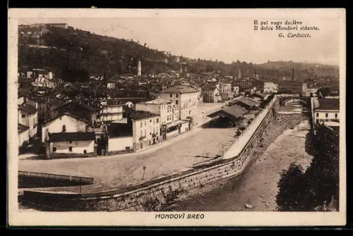 AK Mondovì Breo, Vista panoramica della città con fiume e colline sullo sfondo