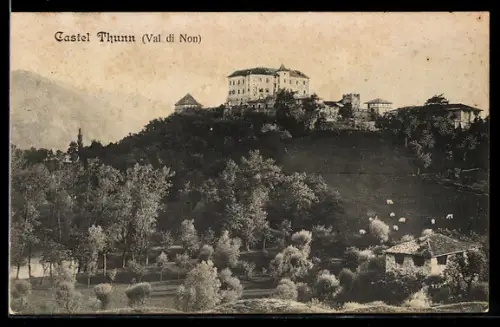 AK Ton /Val di Non, Castel Thunn, Veduta del castello su collina alberata