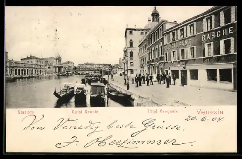 AK Venezia, Stazione Canal Grande con Hotel Germania e barche