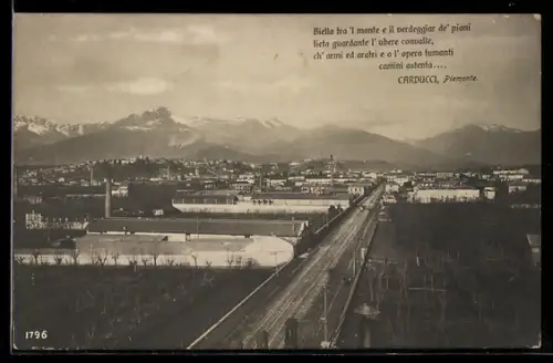 AK Biella, Panorama della città con montagne sullo sfondo