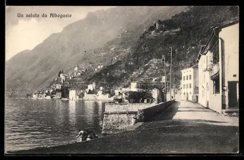 AK Albogasio, Veduta panoramica del lungolago e delle montagne circostanti