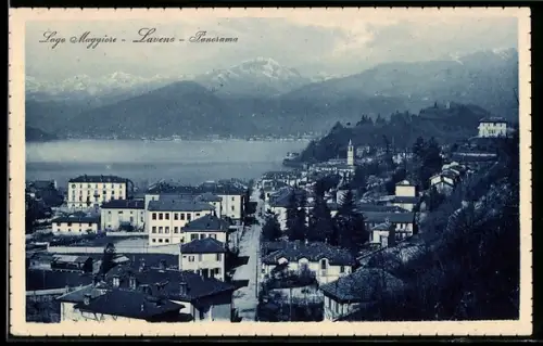 AK Laveno /Lago Maggiore, Panorama con vista sul lago e montagne innevate
