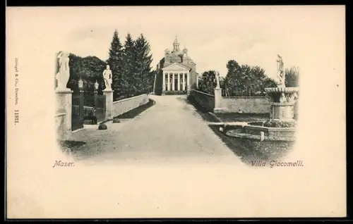 AK Maser, Villa Giacomelli con viale e statue