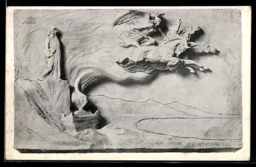 AK Torino, Rilievo di Dante Alighieri con figure alate in volo