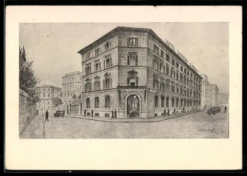 Künstler-AK Roma, Hotel Londra e Cargill, vista dell`edificio storico su via Collina