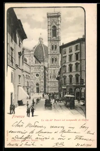 AK Firenze, La via de` Pecori col campanile di Giotto