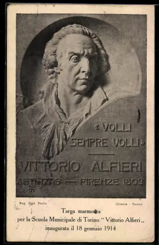 AK Torino, Targa marmorea per la Scuola Municipale Vittorio Alfieri inaugurata nel 1914