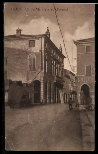 AK Badia Polesine, Via S. Giovanni con edifici storici e Caffè Dante