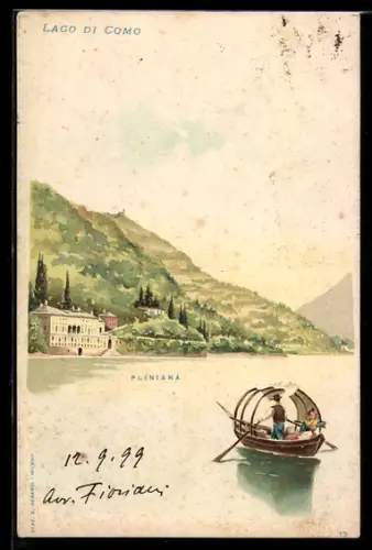 Lithographie Lago di Como, Villa Pliniana