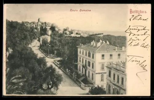 AK Bordighera, Route Romaine mit Blick auf die Stadt