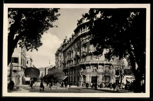 AK Savona, Corso Principe Amedeo con Hotel Lambertini e passanti